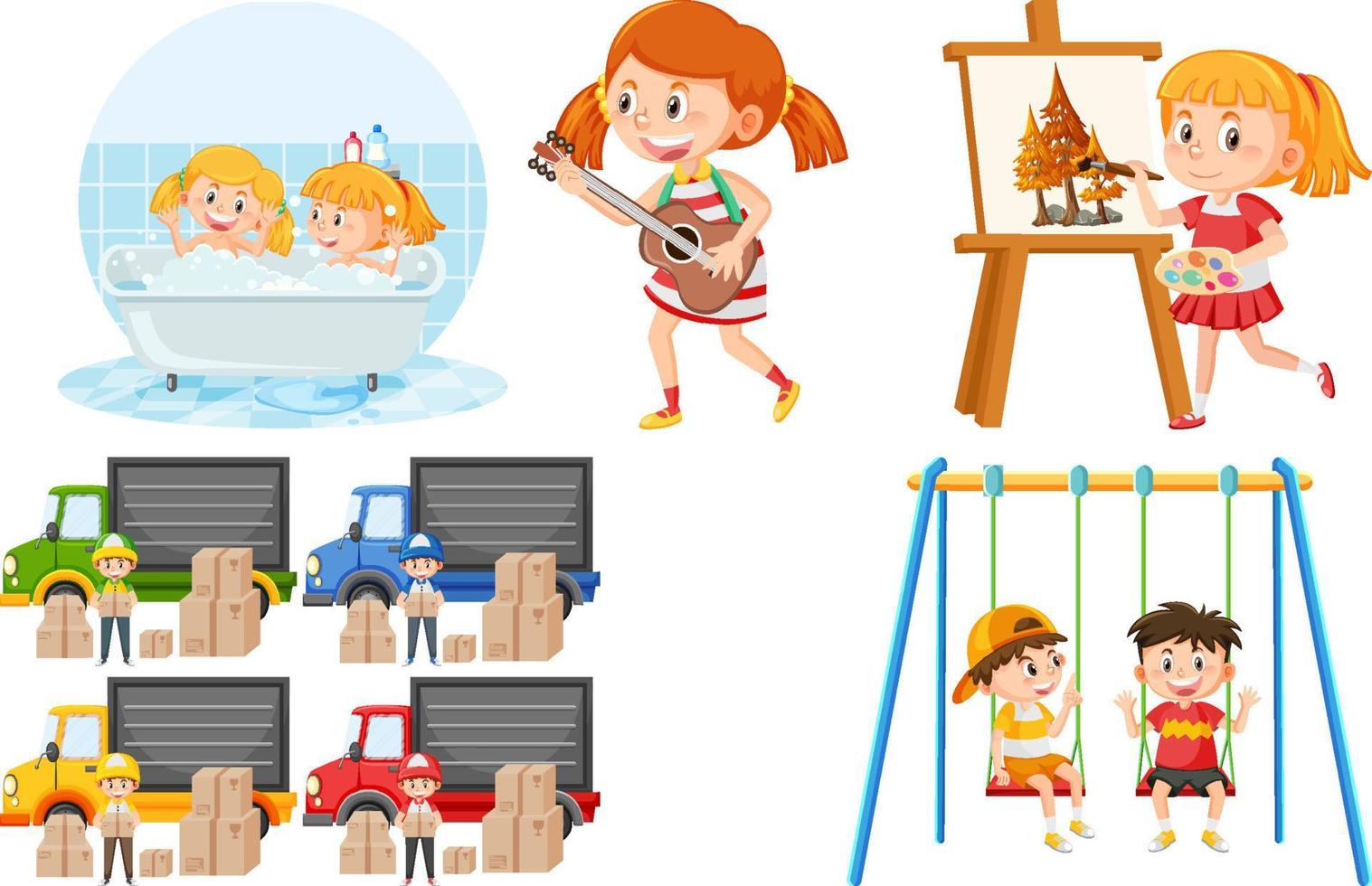 Set of children doing different activities vector