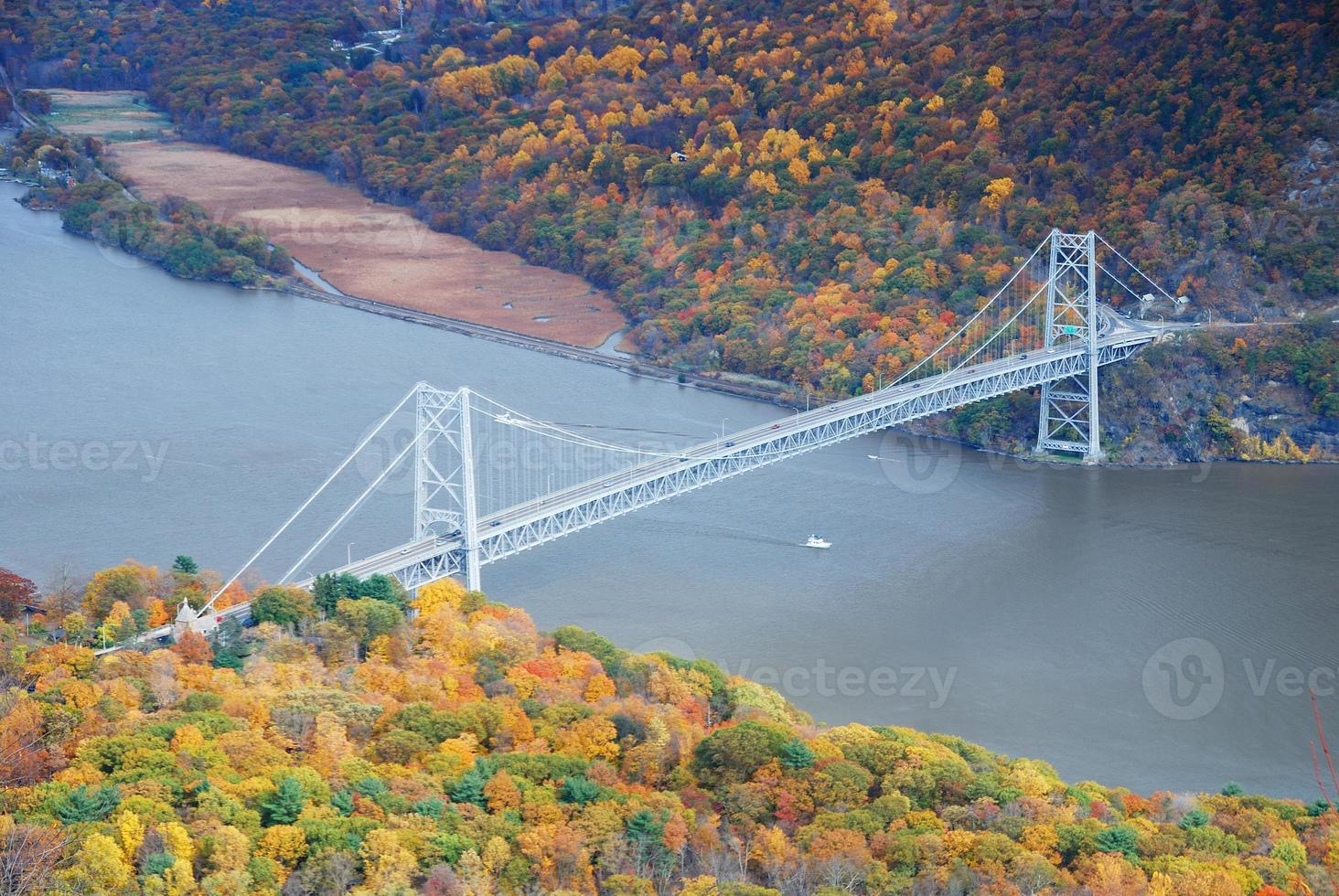 Bear Mountain bridge aerial view in Autumn photo