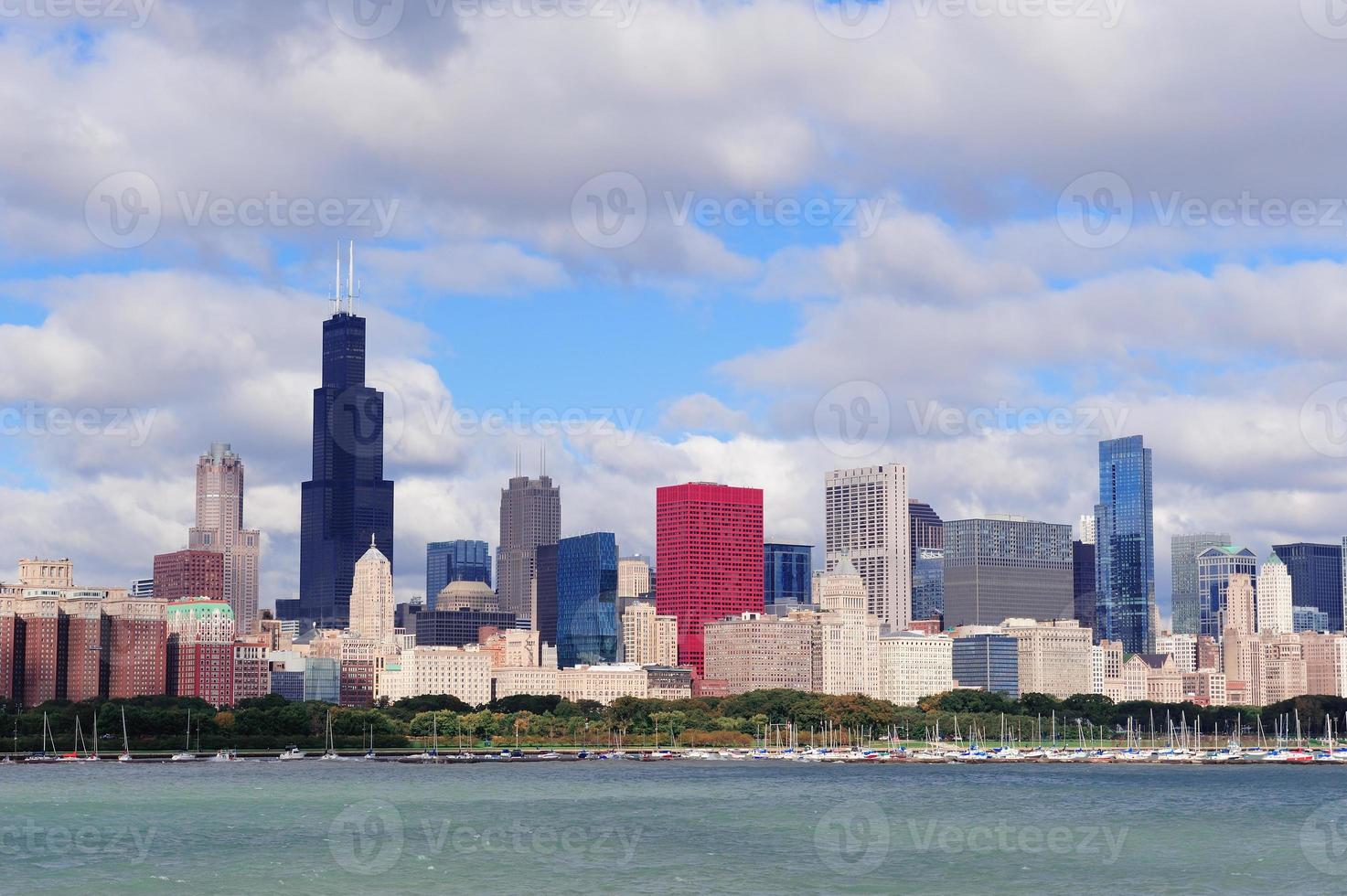 Chicago skyline over Lake Michigan photo