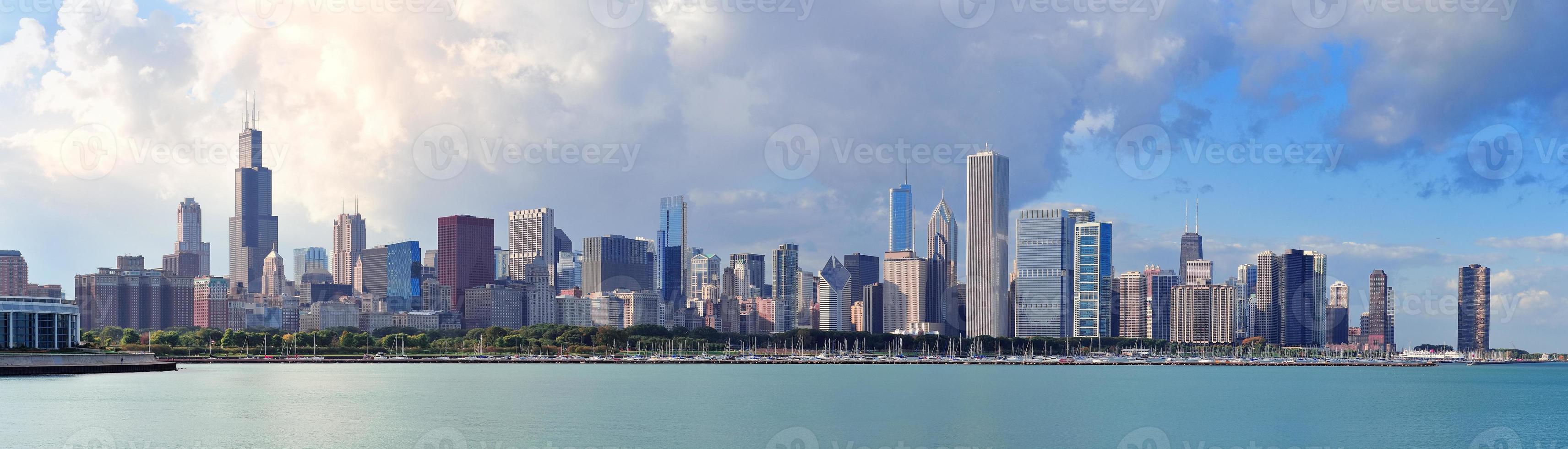 Chicago skyline over Lake Michigan photo