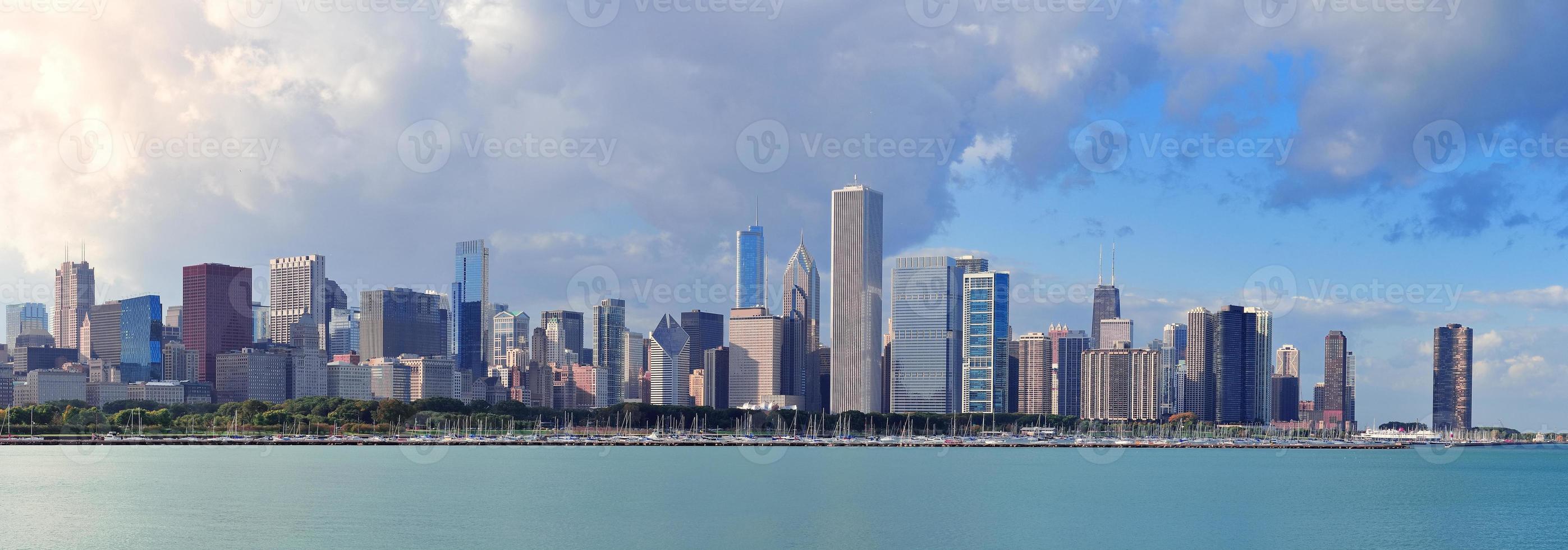 Chicago skyline over Lake Michigan photo