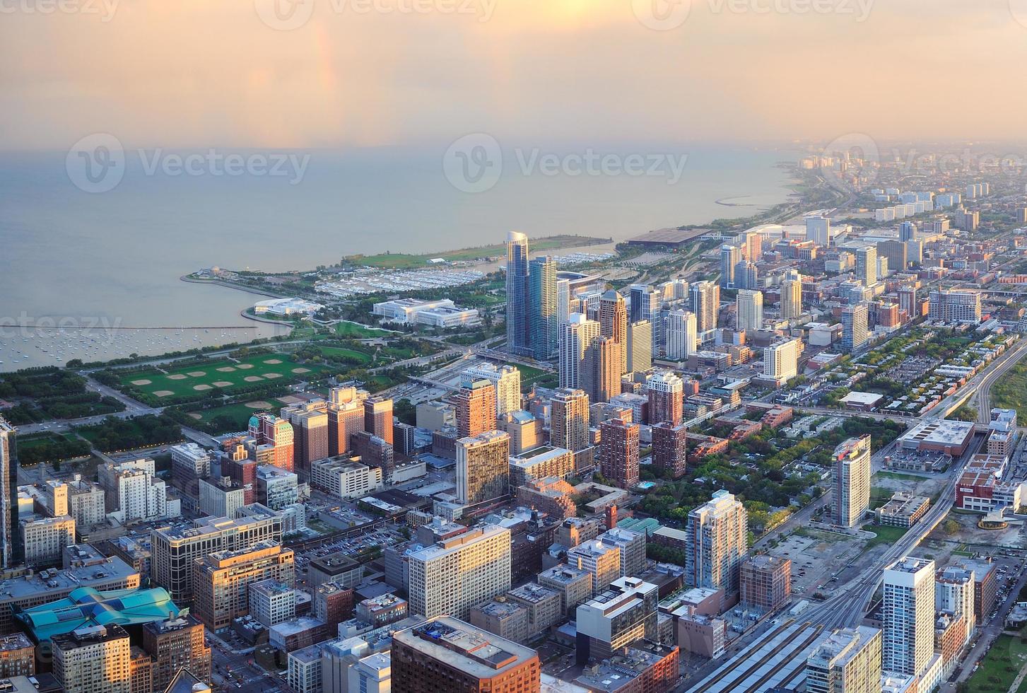 Chicago skyline at sunset photo