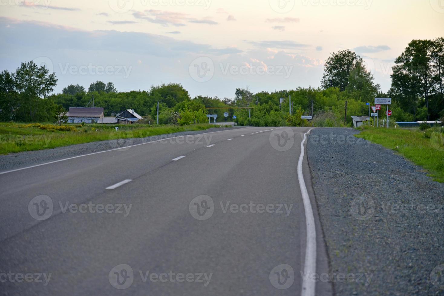 carretera asfaltada en el bosque por la noche foto