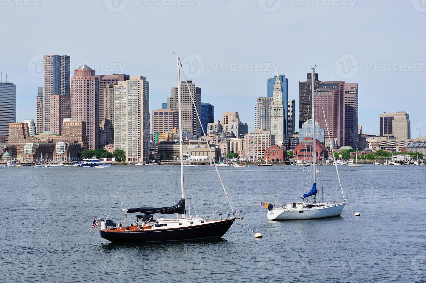Boston downtown skyline with boat photo