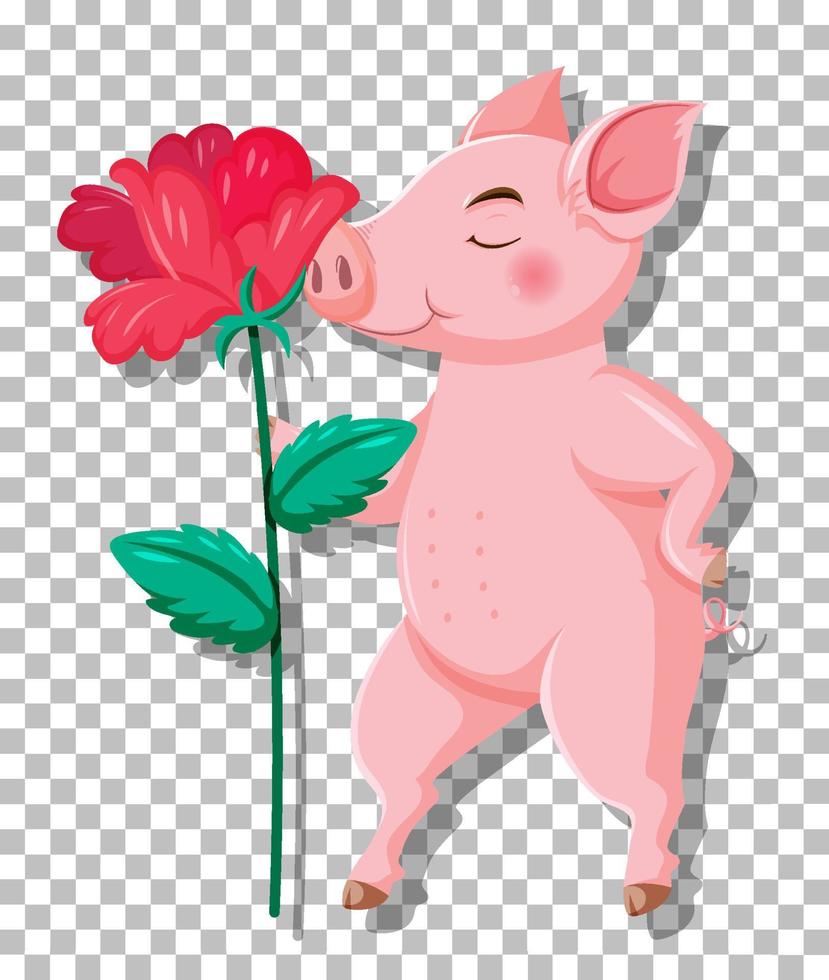 Cute pig cartoon character in grid background vector