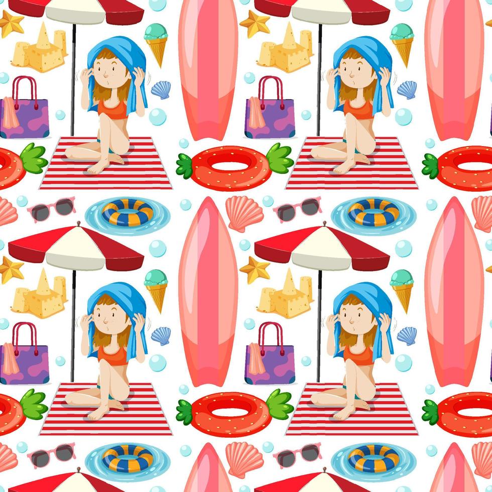 Children and summer objects seamless pattern vector