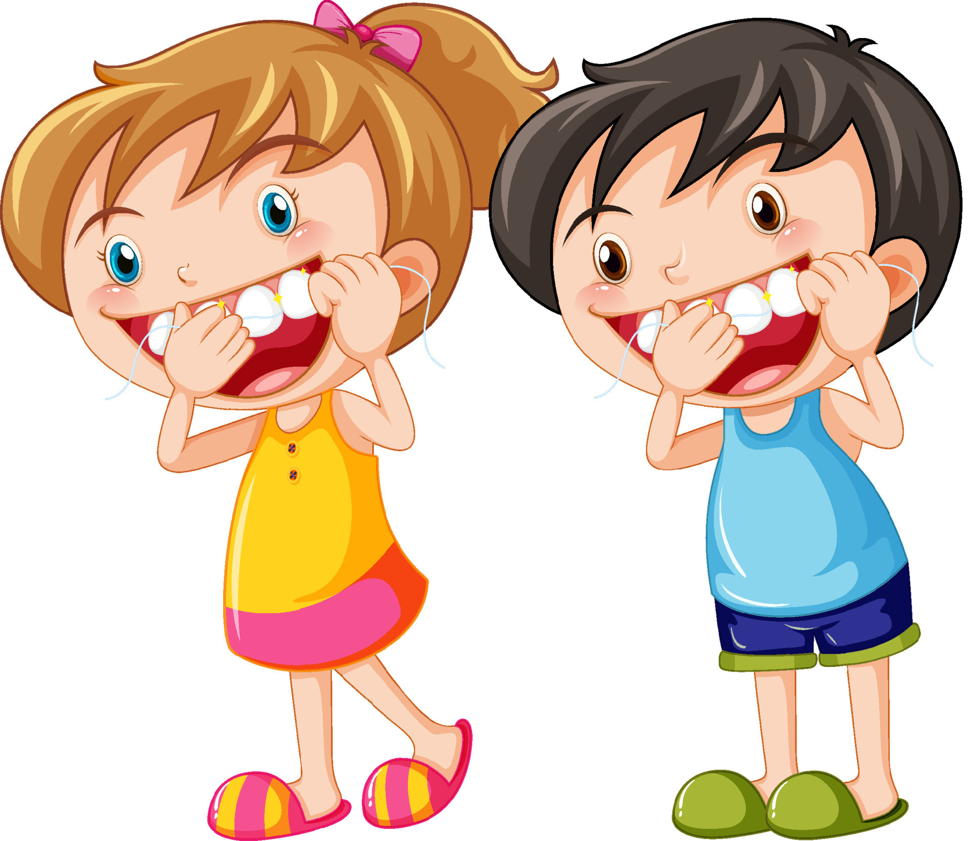 Cute kids cartoon character flossing teeth 8334622 Vector Art at Vecteezy