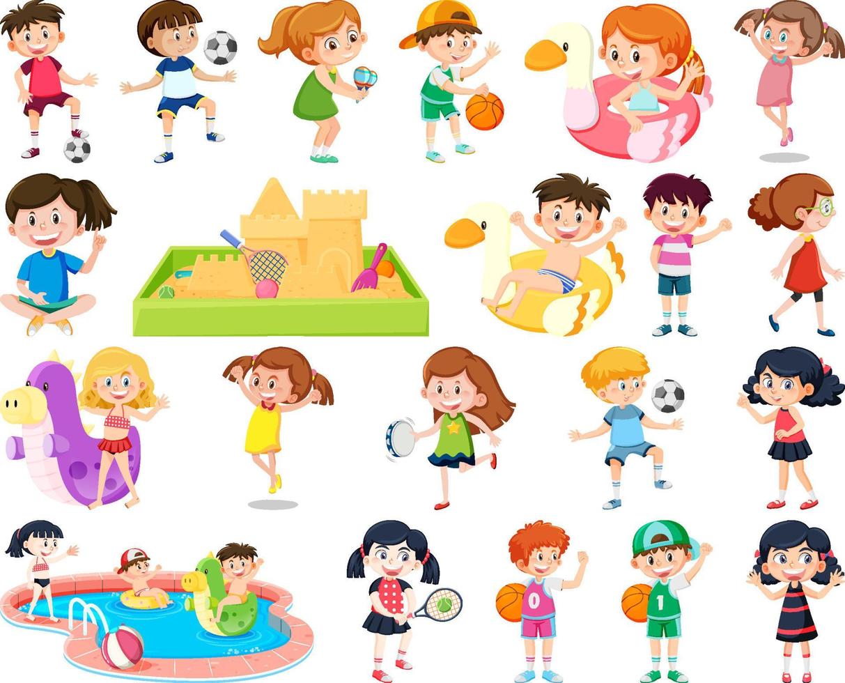 Set of children doing different activities vector