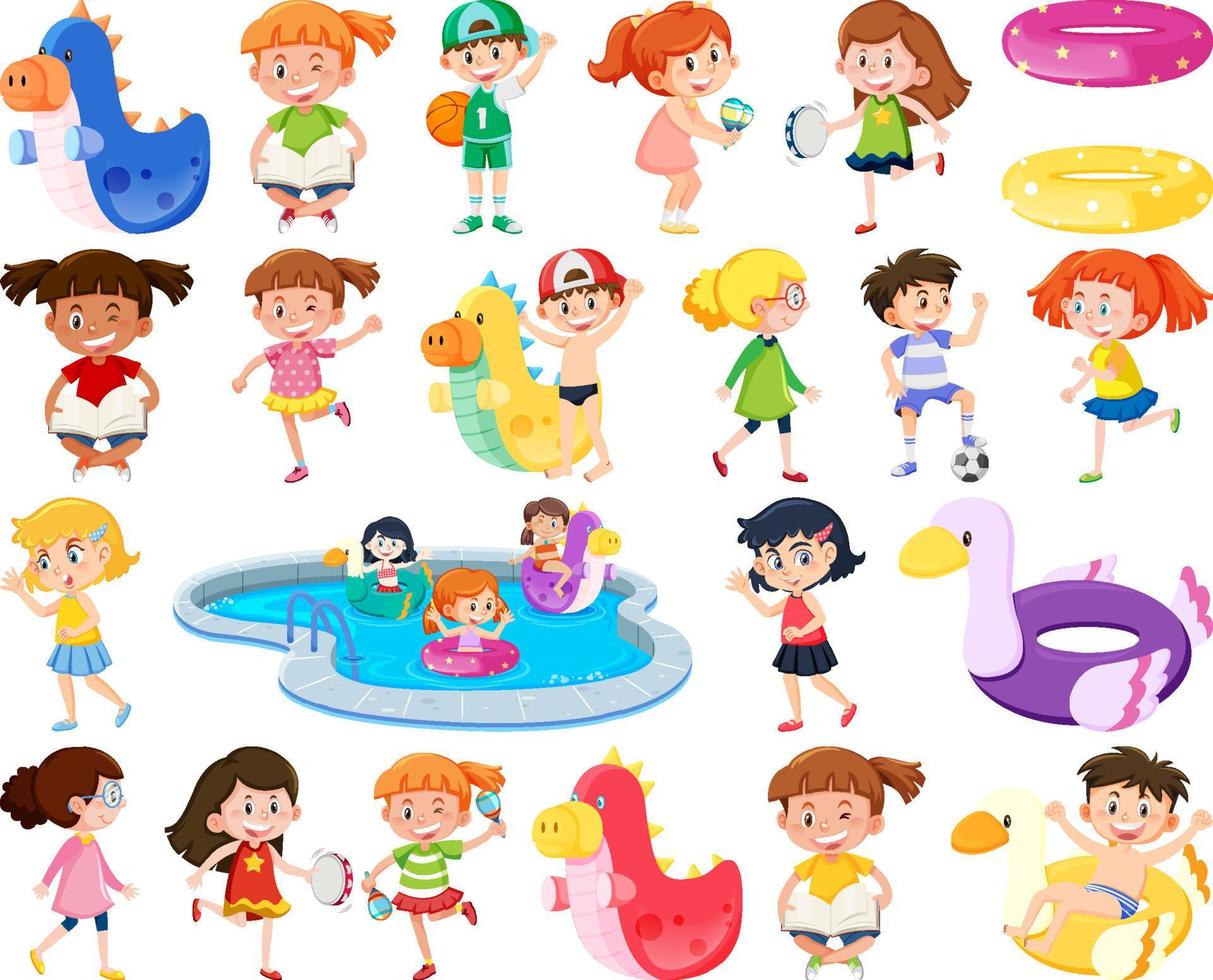 Set of children doing different activities vector