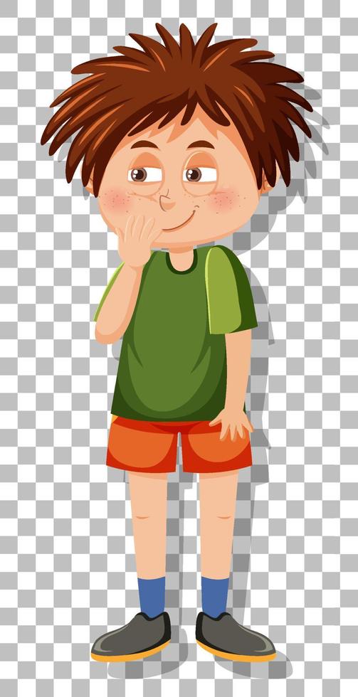 A shy boy cartoon character on grid background vector