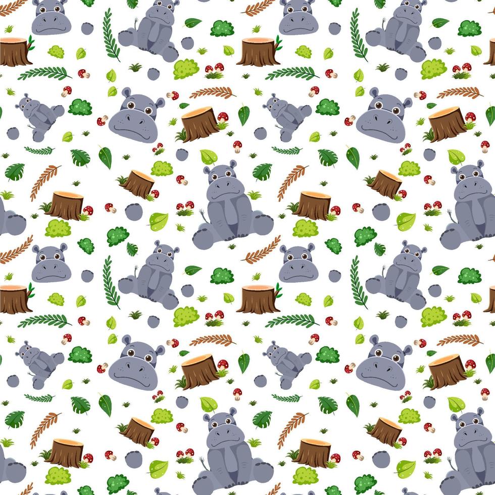 Hippopotamus cute animal seamless pattern vector