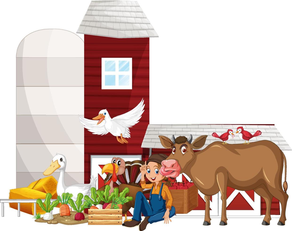 Farming theme with many animals vector