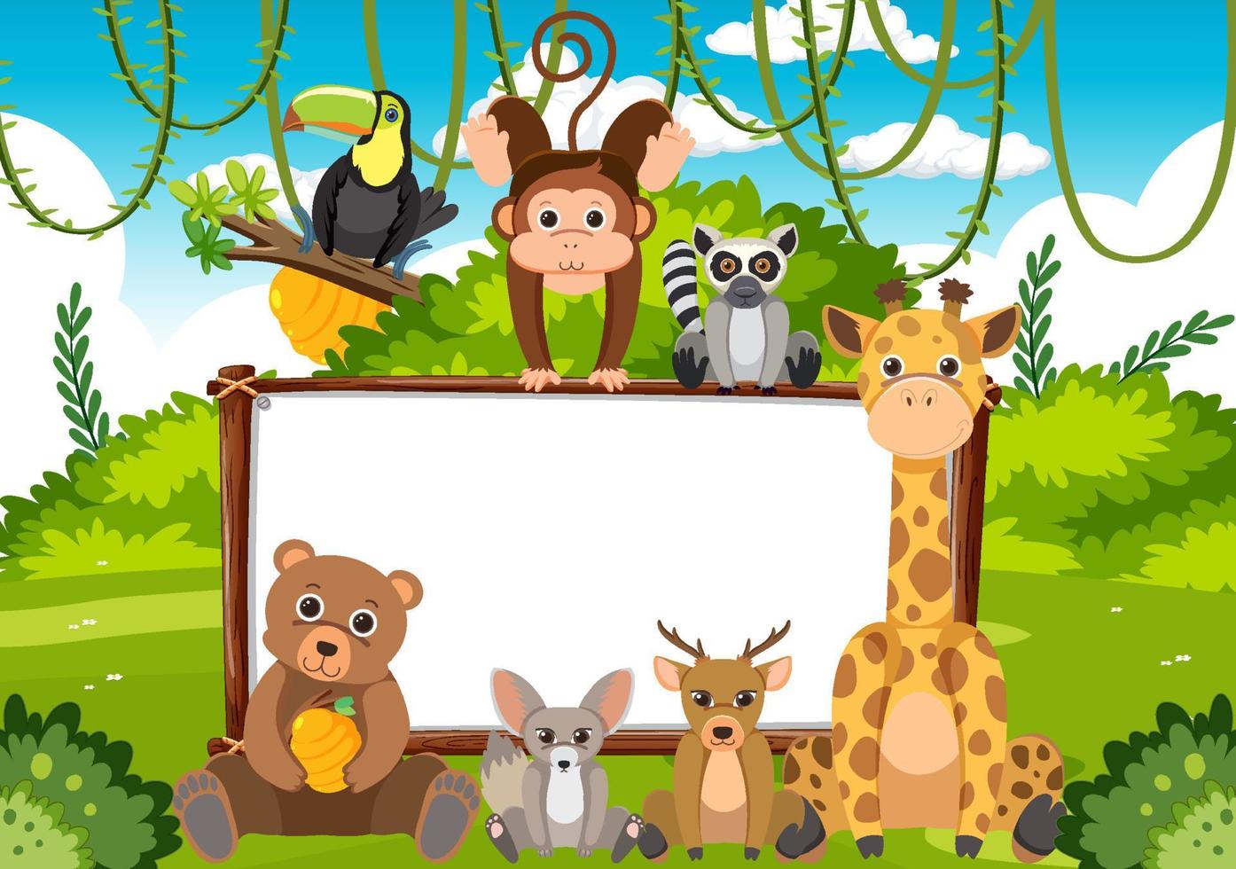 Blank board with wild animals vector