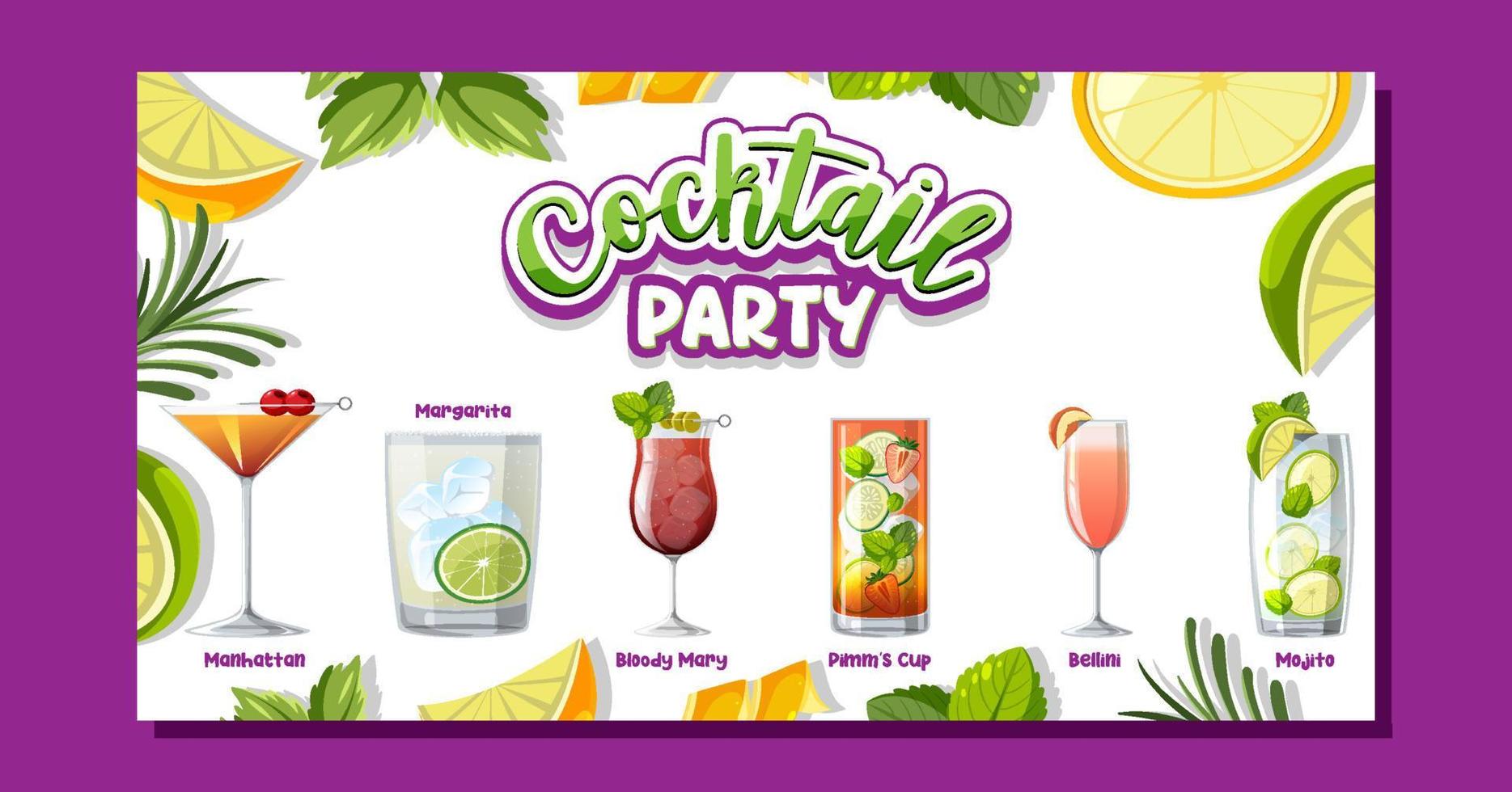 Cocktail party menu banner vector