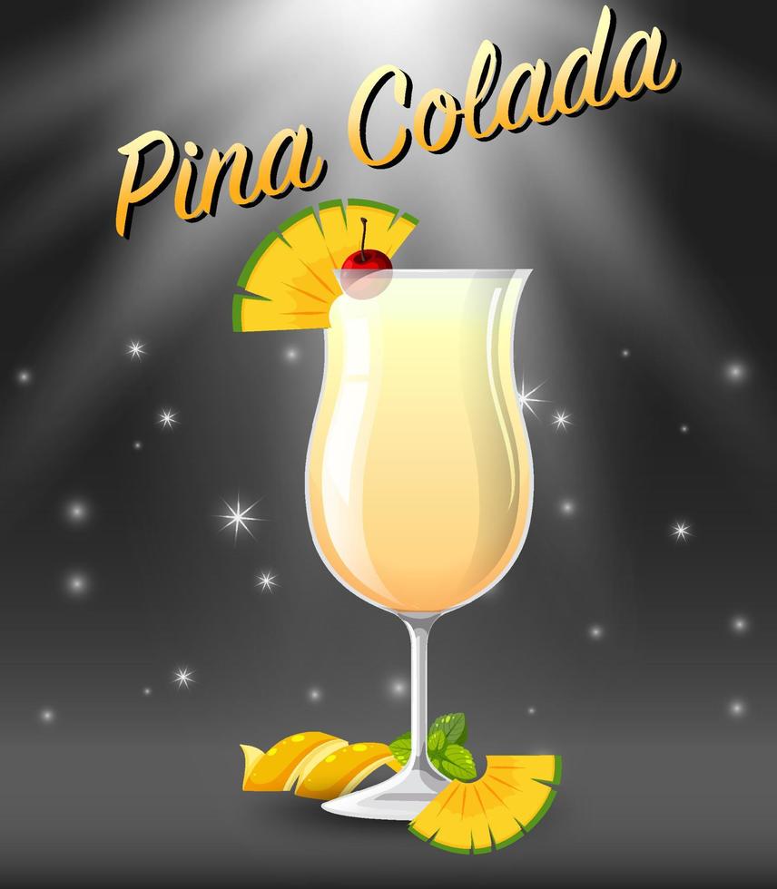 Pina Colada cocktail in the glass on sparkling background vector