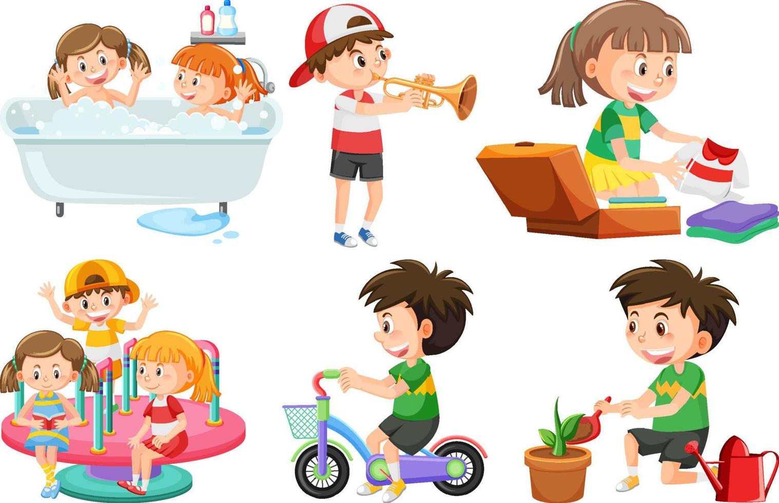 conjunto de niños haciendo diferentes actividades. vector