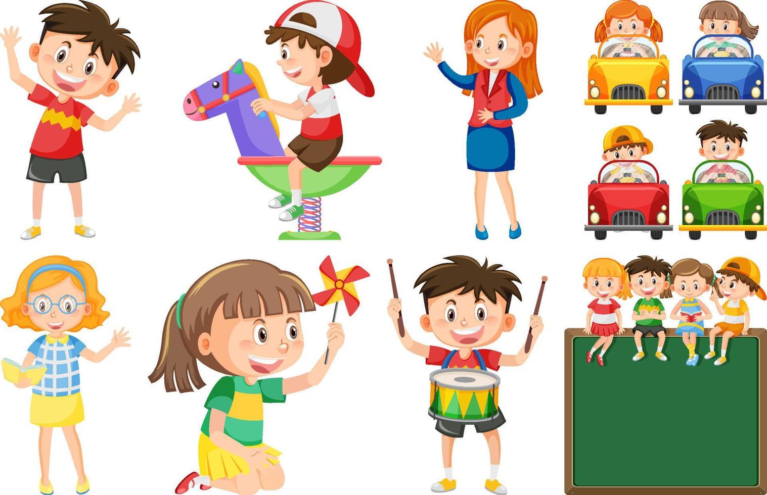 conjunto de niños haciendo diferentes actividades. vector