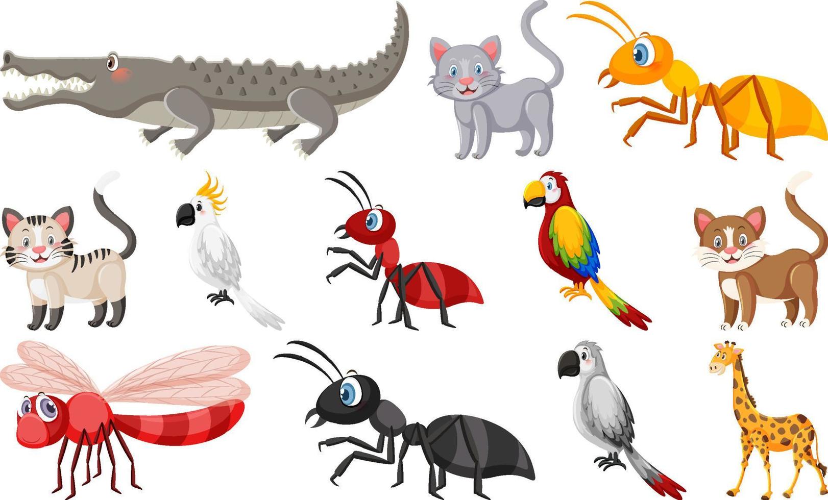 conjunto de varios animales salvajes en estilo de dibujos animados vector