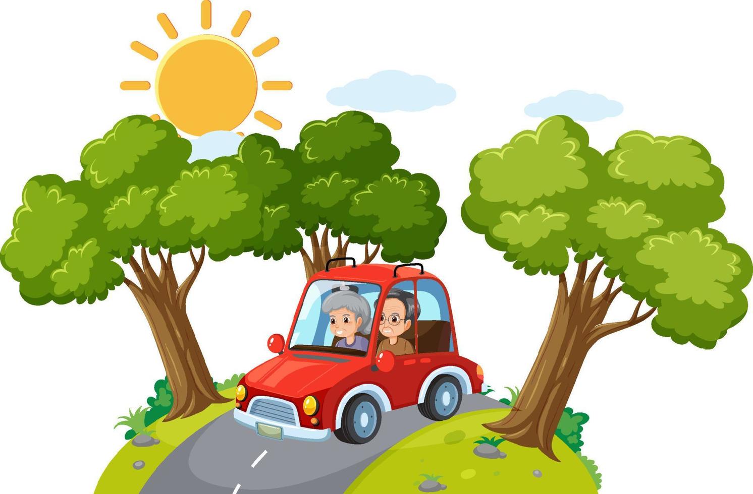 Senior couple on road trip cartoon vector