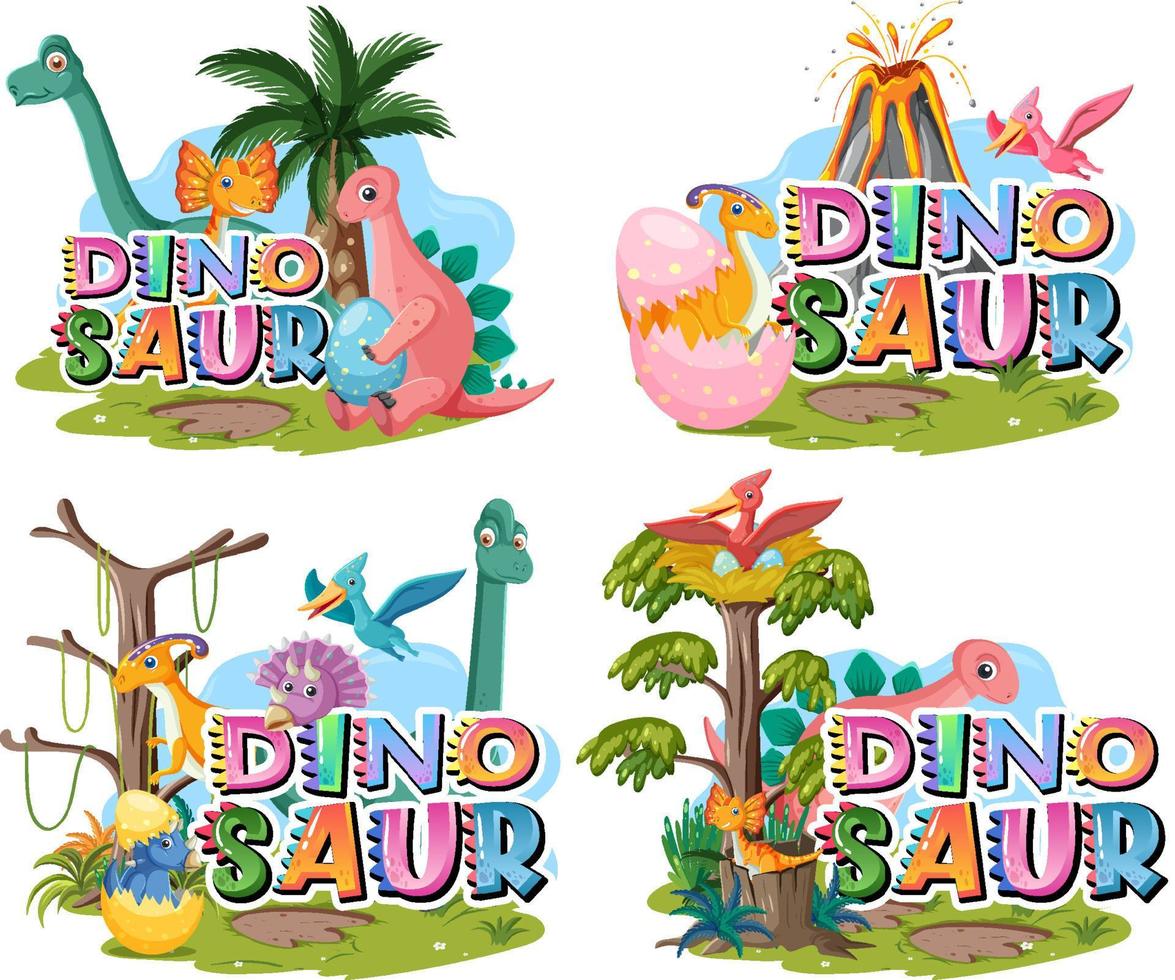 muchos lindos personajes de dibujos animados de dinosaurios vector