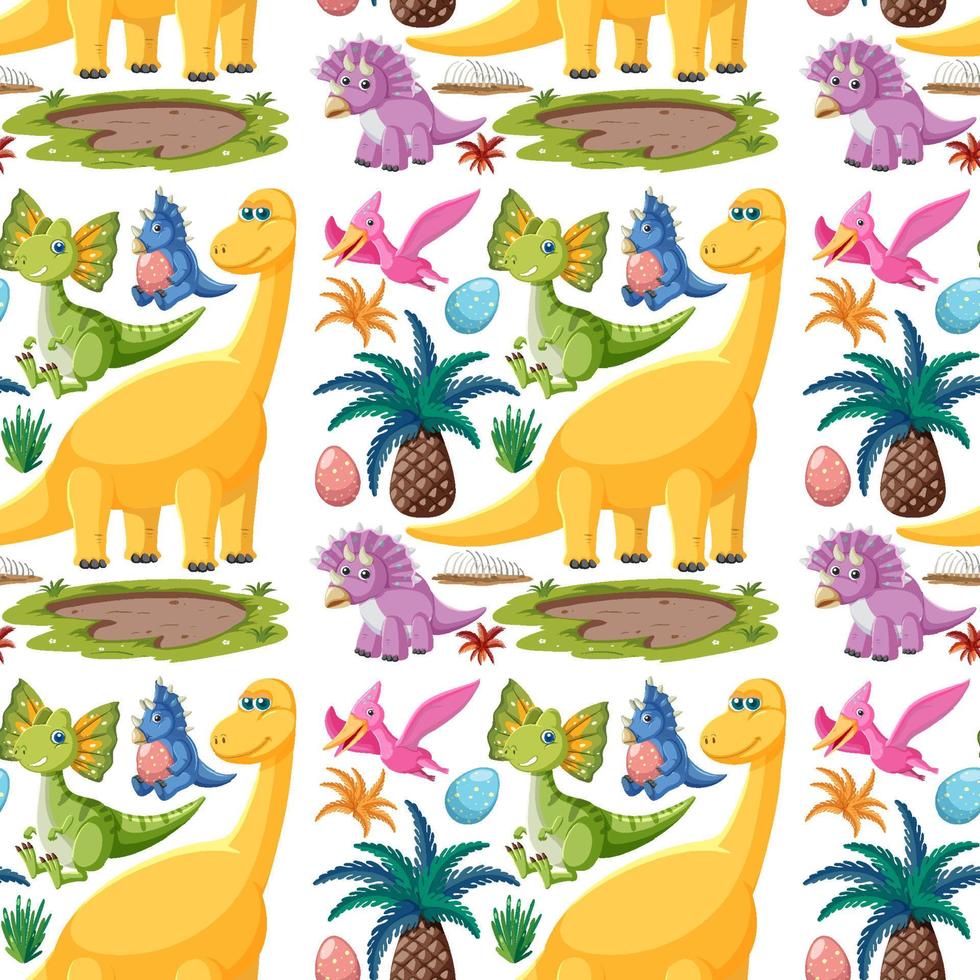 lindo, dinosaurio, seamless, patrón vector