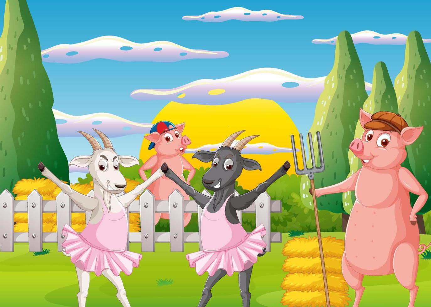Farm background with happy animals vector