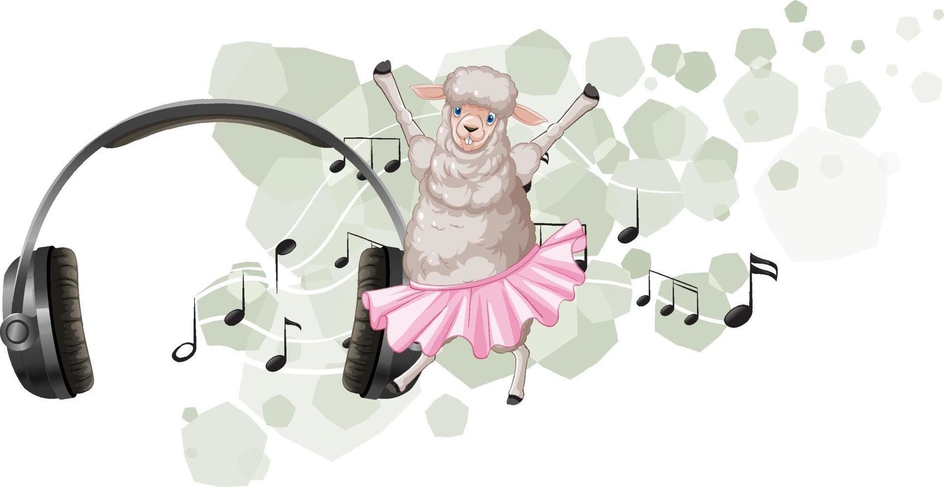 Cute sheep dancing and headphone and music note symbols vector