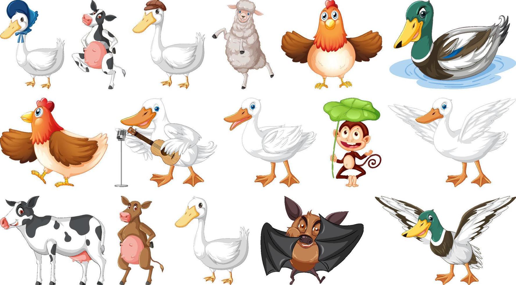 Many farm animals on white background vector
