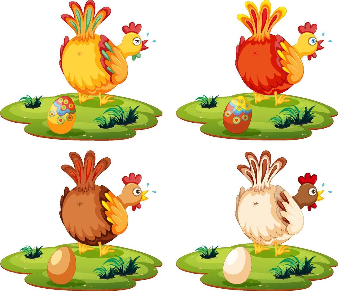 Cute chicken laying eggs vector