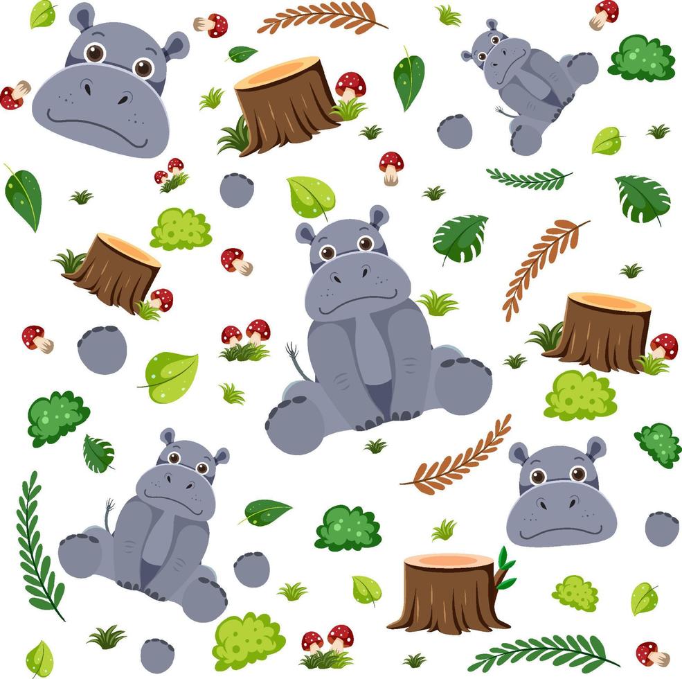 Hippopotamus cute animal seamless pattern vector