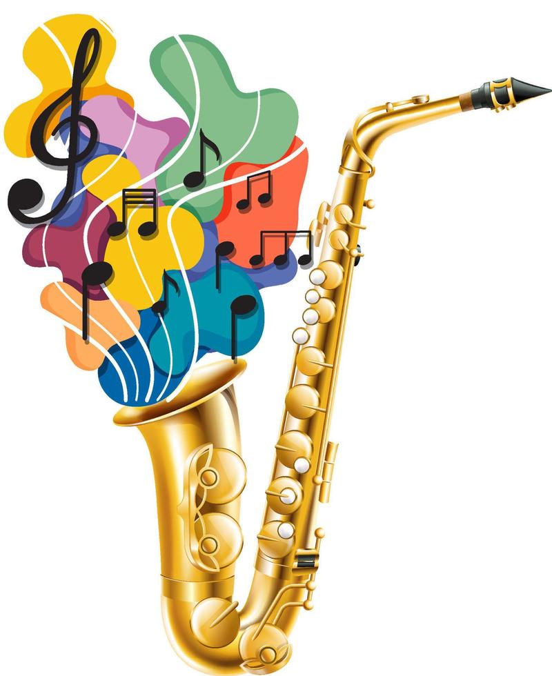 Music notes rainbow colourful with saxophone on white background vector