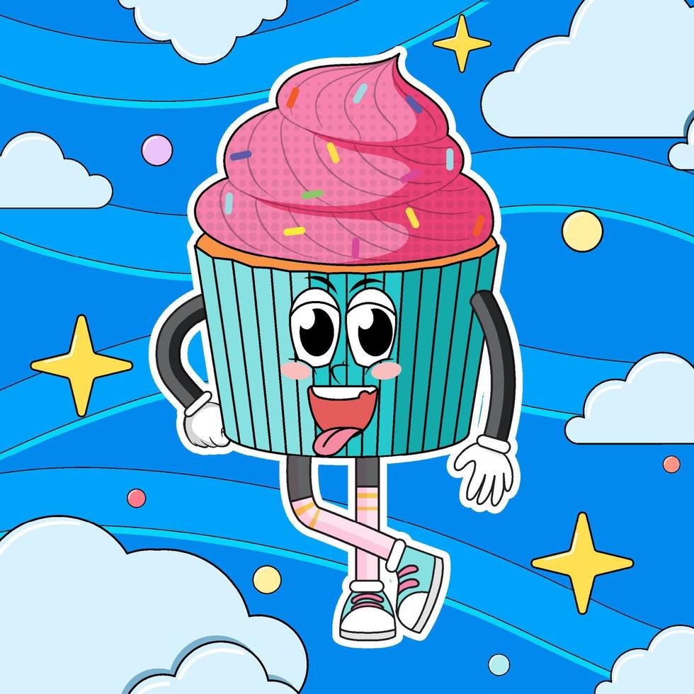 divertido personaje de dibujos animados de cupcake vector