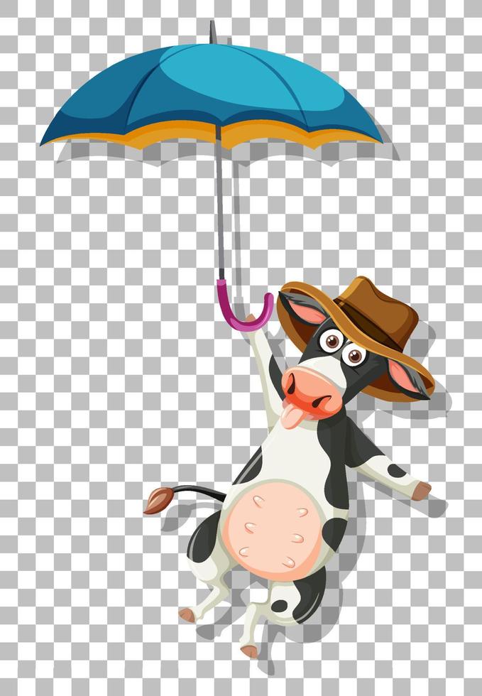 A cow holding umbrella on grid background vector