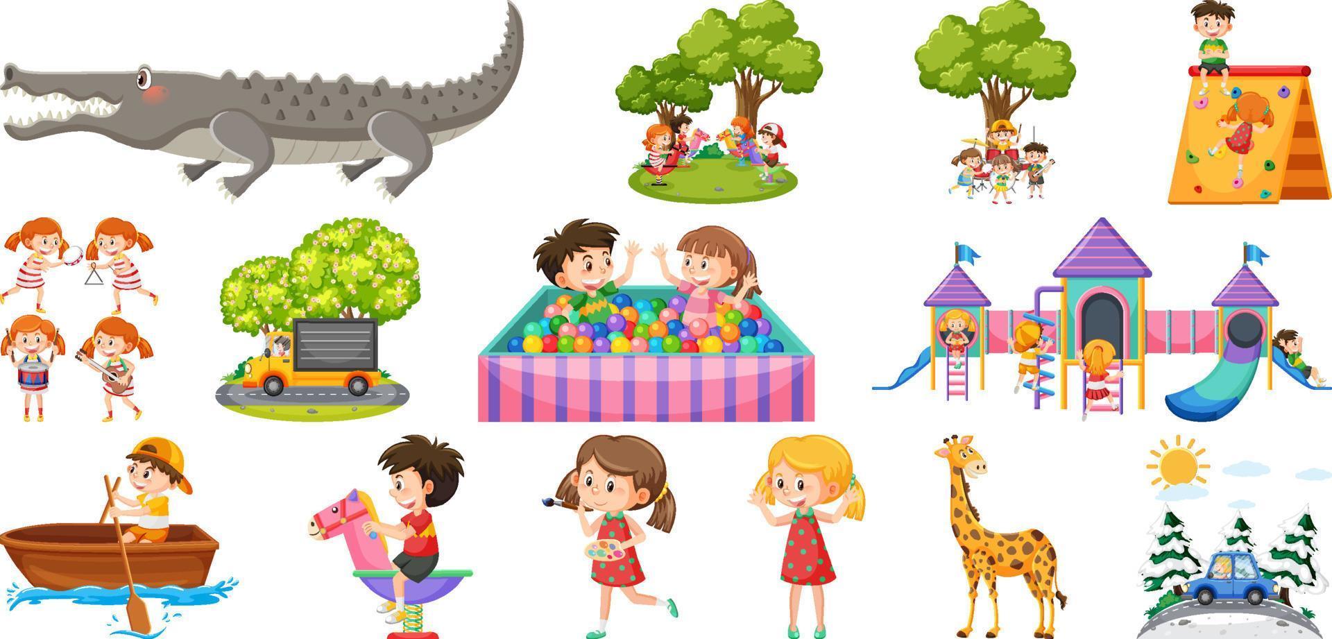 Set of cute kids and objects vector