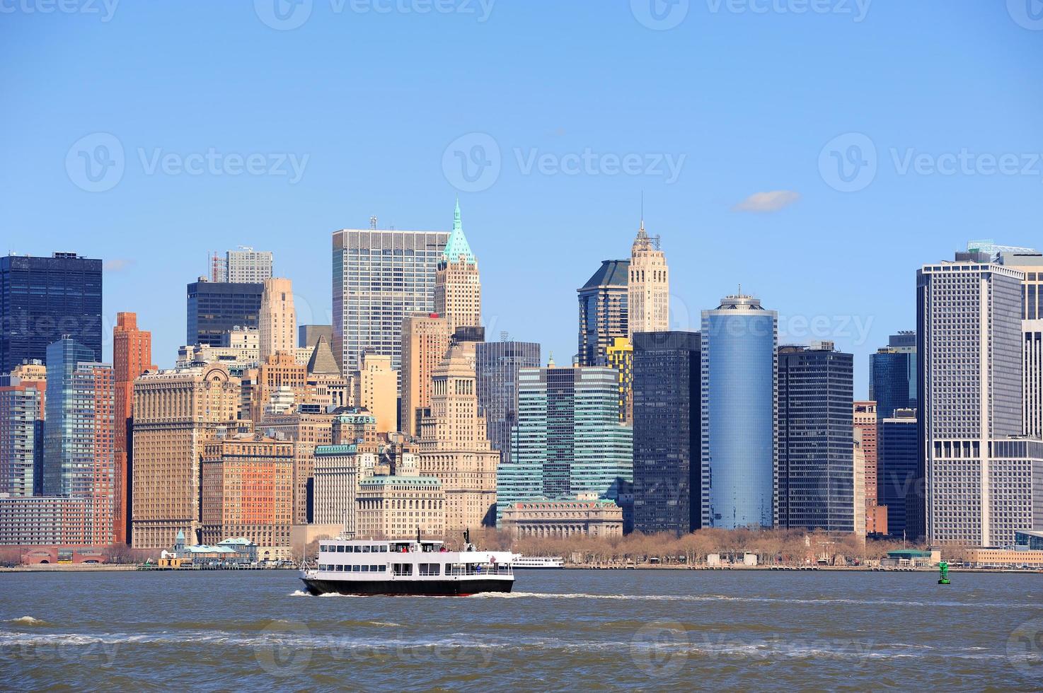 New York City Manhattan skyscrapers and boat photo