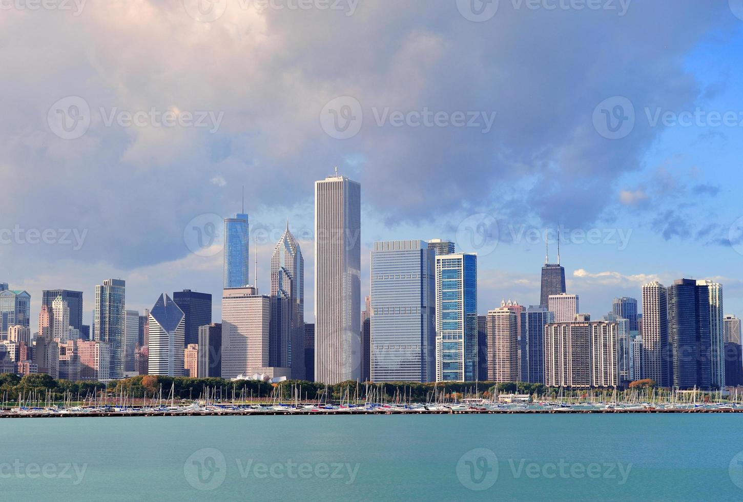 Chicago skyline over Lake Michigan photo