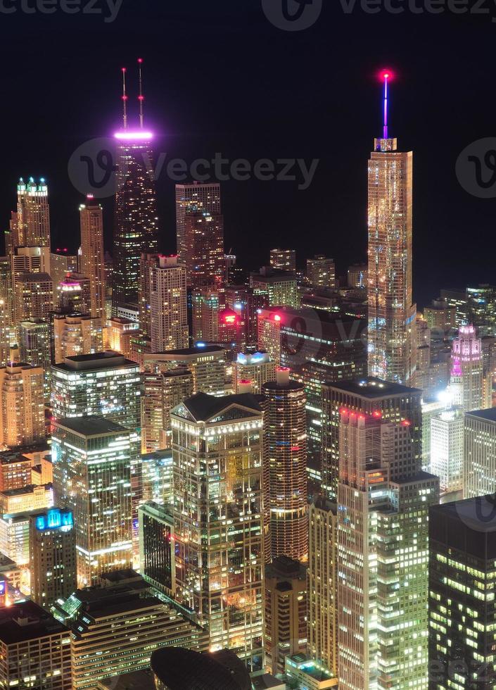 Chicago night aerial view photo