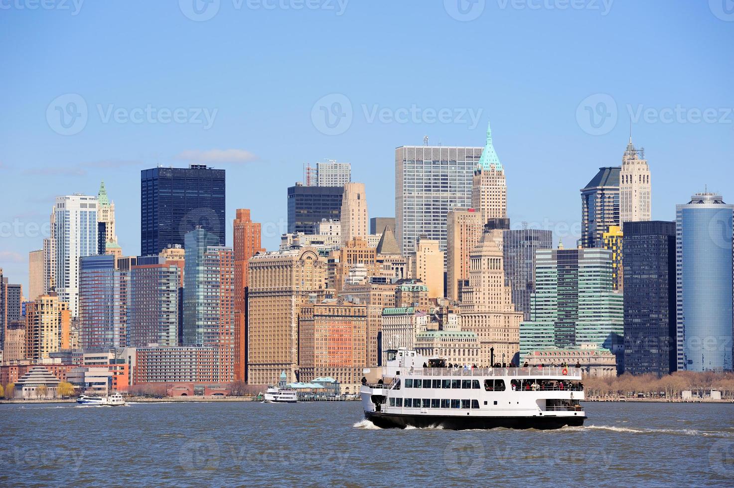 New York City Manhattan skyscrapers and boat photo