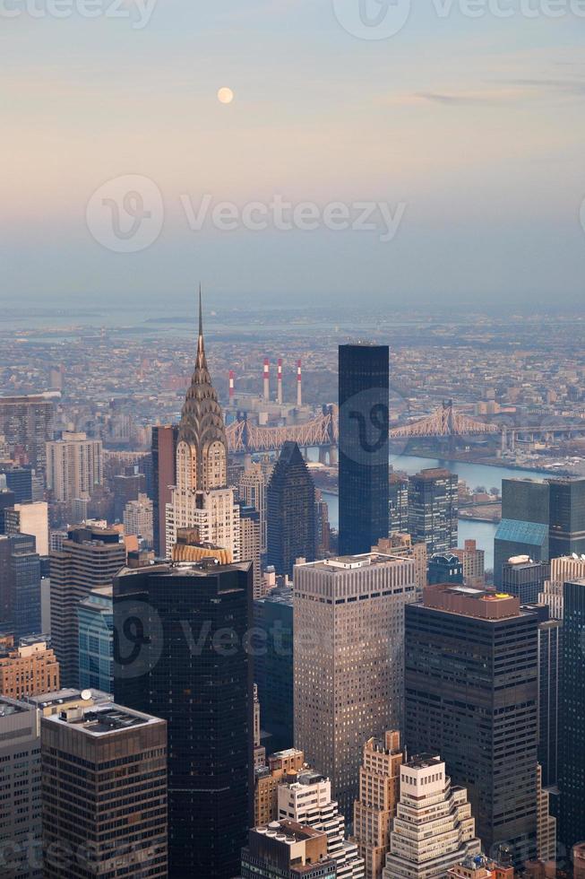 New York City Manhattan skyline with moon photo