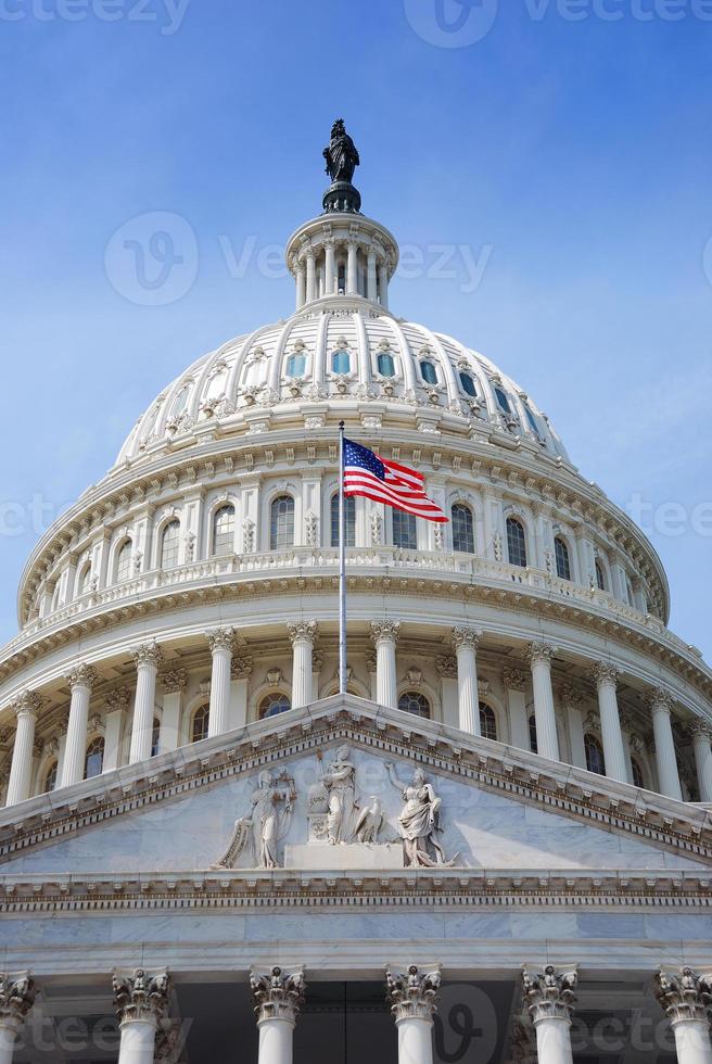 US Flag and Capitol Hill, Washington DC photo