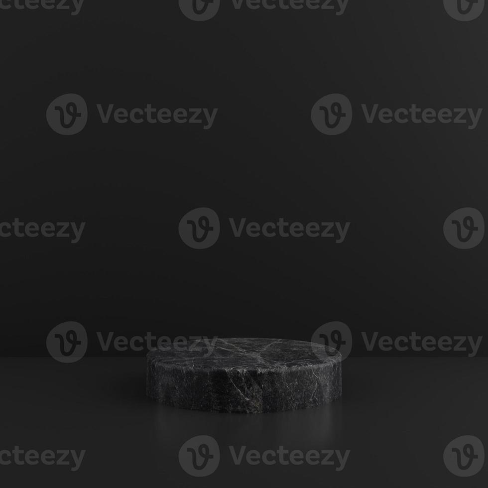 Minimalist simple marble cylinder podium or pedestal display with dark color background for product presentation. 3d rendering photo