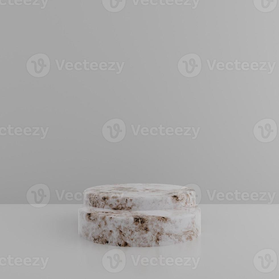 Minimalist simple marble cylinder podium or pedestal display with white color background for product presentation. 3d rendering photo