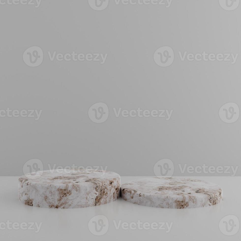 Minimalist simple marble cylinder podium or pedestal display with white color background for product presentation. 3d rendering photo