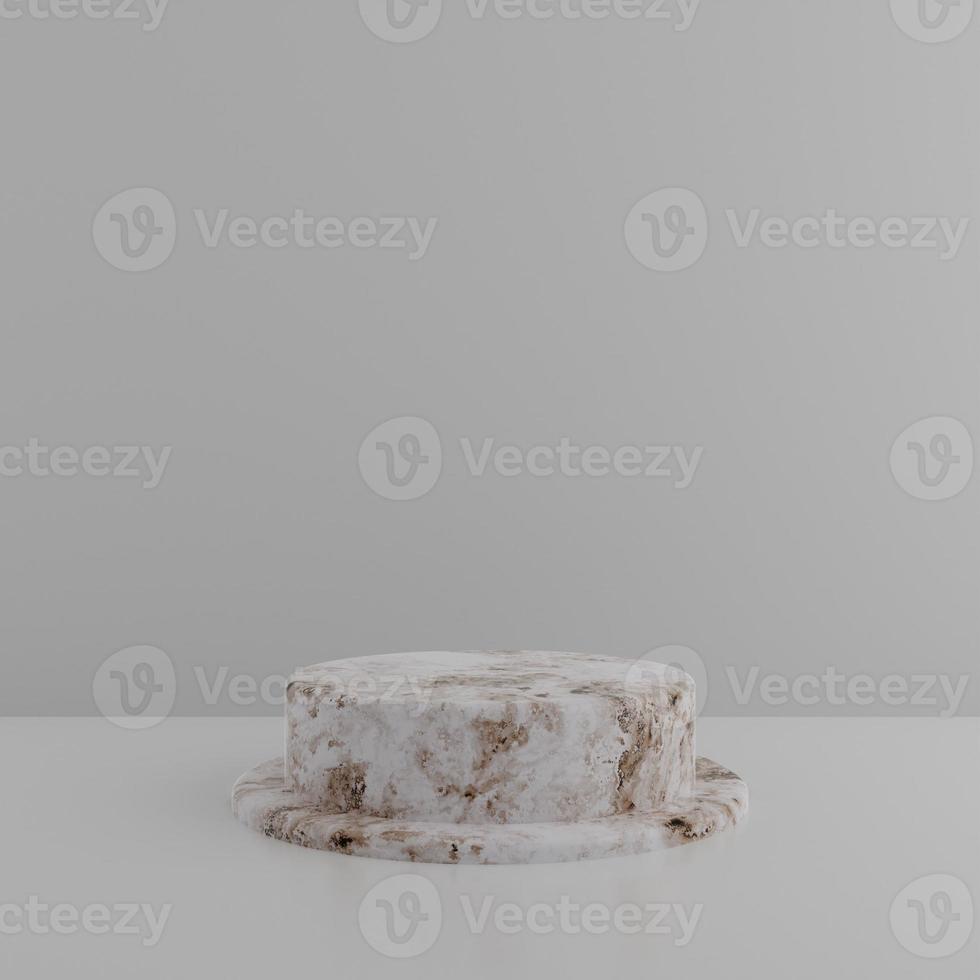 Minimalist simple marble cylinder podium or pedestal display with white color background for product presentation. 3d rendering photo