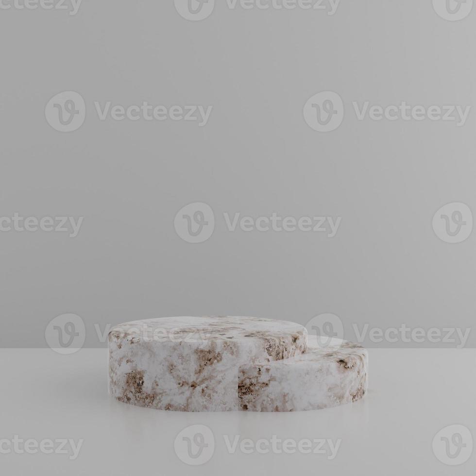 Minimalist simple marble cylinder podium or pedestal display with white color background for product presentation. 3d rendering photo
