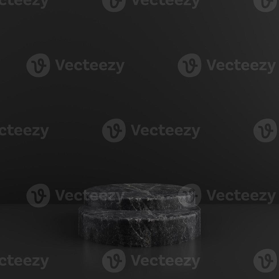 Minimalist simple marble cylinder podium or pedestal display with dark color background for product presentation. 3d rendering photo