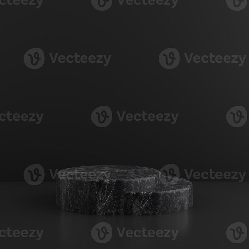 Minimalist simple marble cylinder podium or pedestal display with dark color background for product presentation. 3d rendering photo