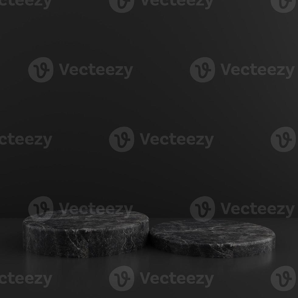 Minimalist simple marble cylinder podium or pedestal display with dark color background for product presentation. 3d rendering photo