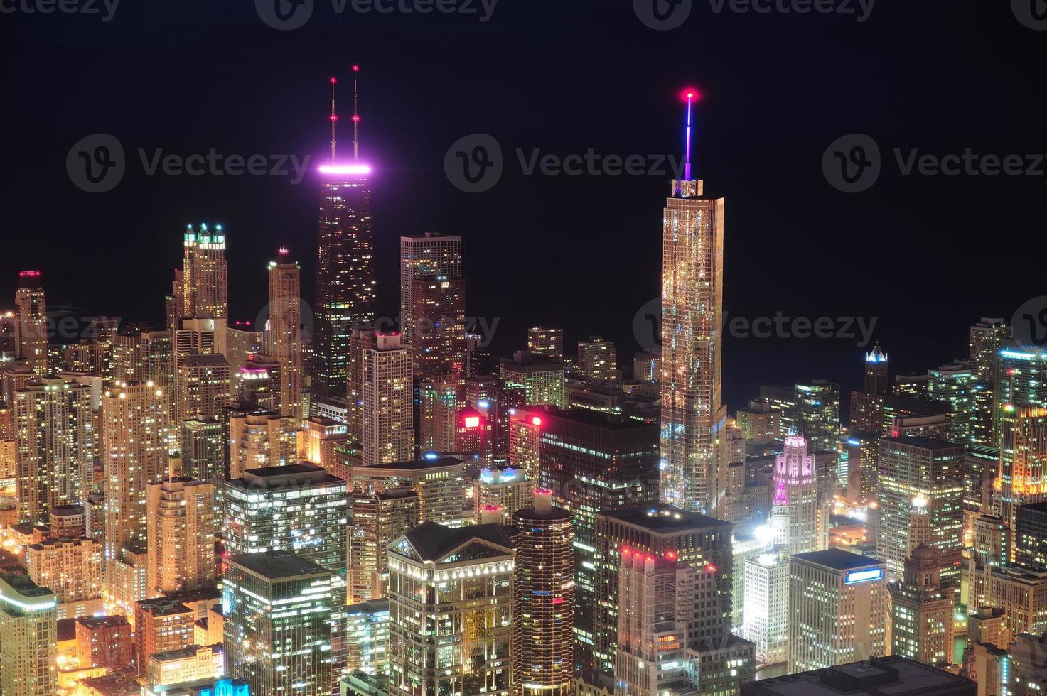 Chicago night aerial view photo