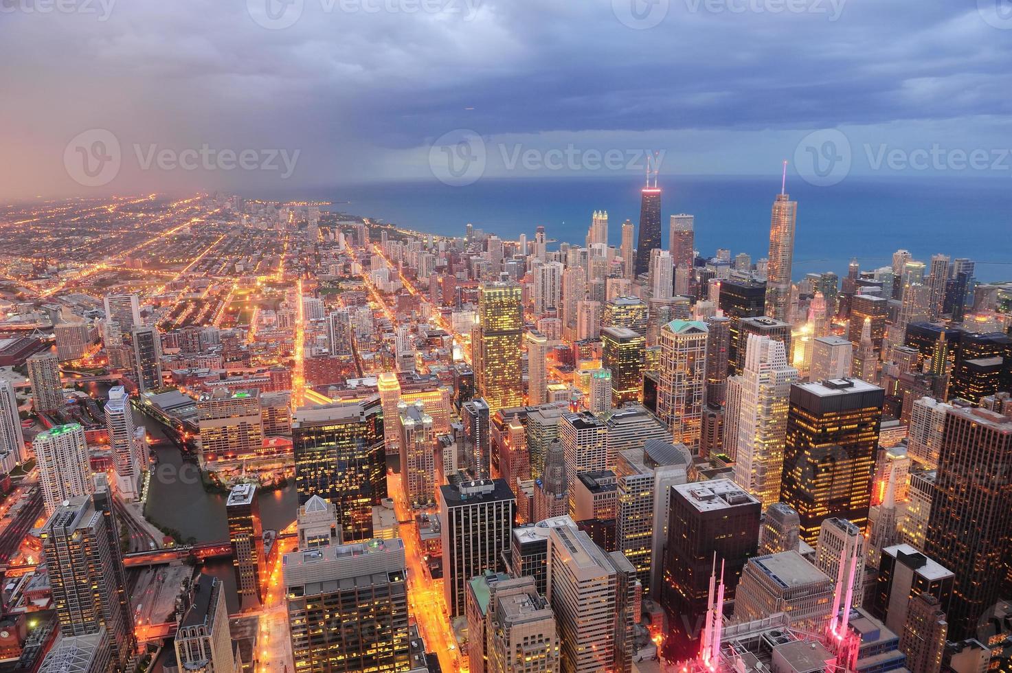 Chicago aerial view at dusk photo